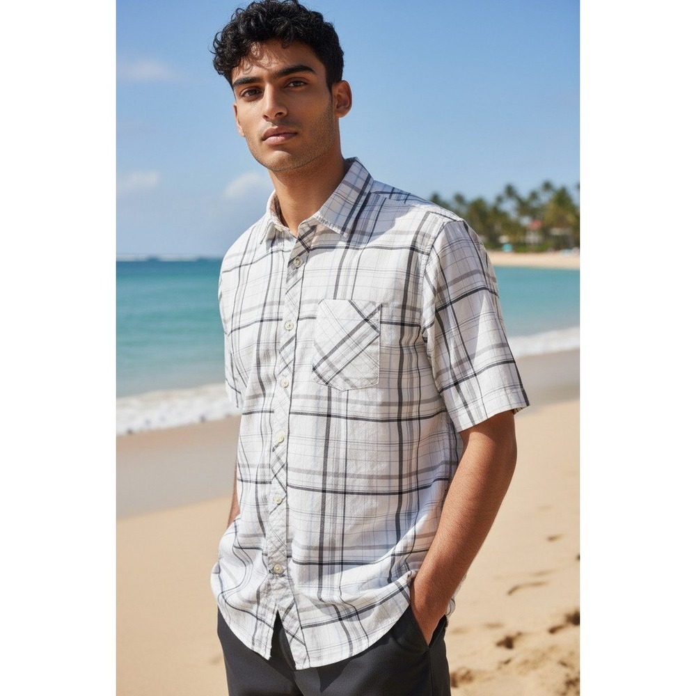 O Neill Mens Large Plaid Short Sleeve Button Up Shirt Surf Casual Coastal‎
